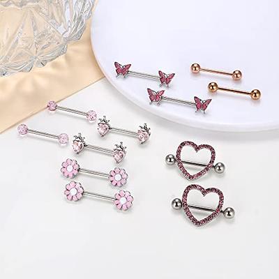 FUNRUN JEWELRY 6 Pairs 14G Nipple Rings for Women Surgical Steel