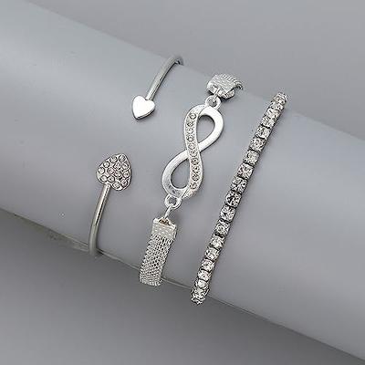  Silver Chain Bracelets Set For Women Girls Dainty