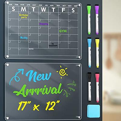  DIYMAG 4Pcs Acrylic Magnetic Dry Erase Calendar for Fridge,  Clear Acrylic Calendar Planning Board Set Magnetic Weekly Monthly Planner  Menu for Refrigerator with 6 Highlight Markers : Office Products