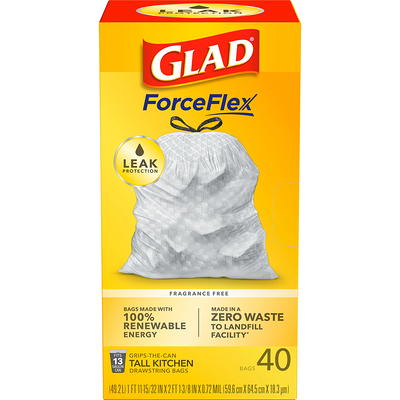 Glad ForceFlex Kitchen Bags, Tall, Drawstring, Gain Original Scent, 13 Gallon - 40 bags