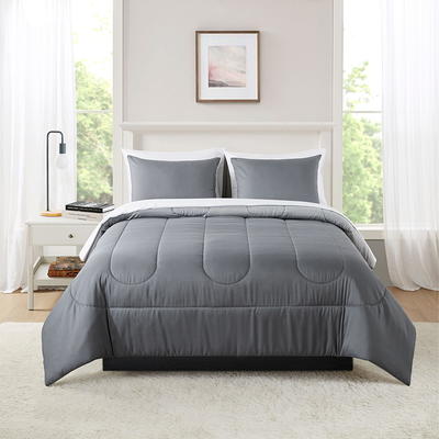 Bedsure 8 Piece Solid Grey Pinch Pleat Comforter Set Down