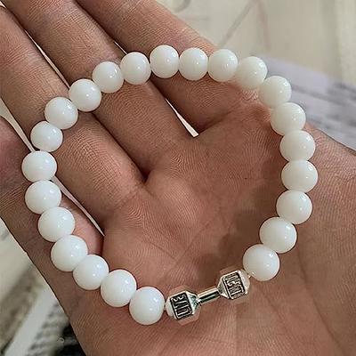 2pcs Men Dumbbell White and Black Beaded Bracelet Bead-string Bracelet  Jewelry