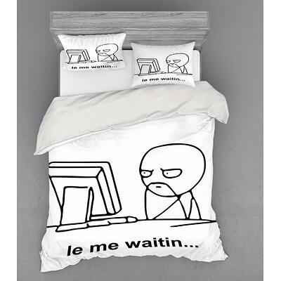 Humor Stickman Meme Face Looking At Computer Joyful Fun Caricature Comic  Duvet Cover Set - Yahoo Shopping