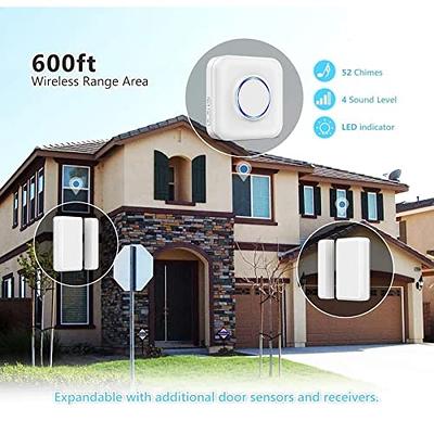 Wireless Door Chimes, BISTEE Door Alarm Sensor with 600ft Range 58 Chimes 5  Volume Level LED Indicators Door Chime for Business/Store/Home/Office When