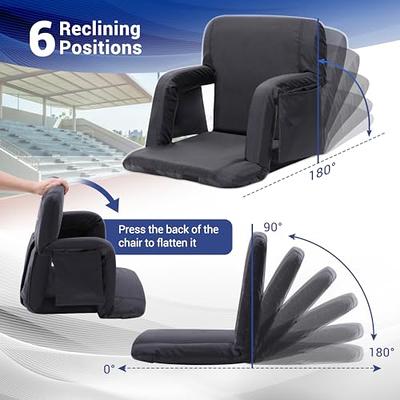 Stadium Seat Chair- Wide Bleacher Cushion with Padded Back Support,  Armrests, 6 Reclining Positions and Portable Carry Straps By Home-Complete  