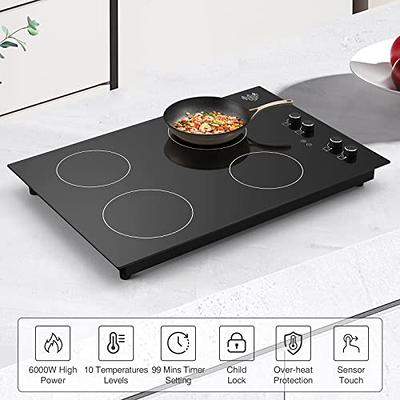 Built-in Induction Cooktop, 30 inch 4 Burners,220V Ceramic Glass Electric  Stove Top with Knob Control,for Simmer Steam Fry