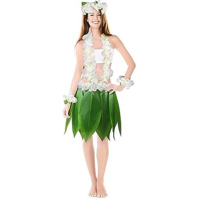 Deluxe Hawaiian Luau Womens Coconut Bra Raffia Skirt 5pc Hula Costume