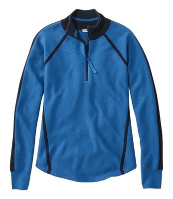 Women's Honeycomb Merino Wool-Blend Sweater, Quarter-Zip Blue