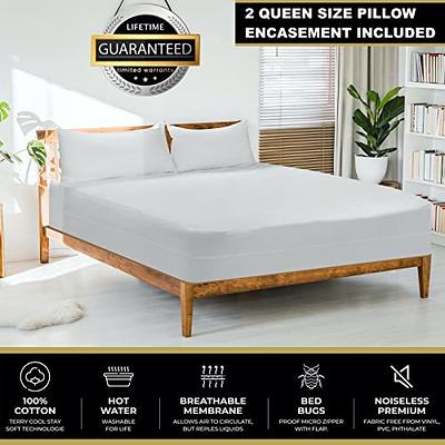 Waterproof Mattress Cover With Zipper, 6 Sides, White, Bed Pad