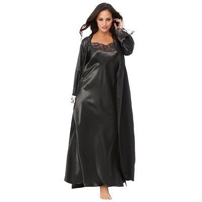 Women's Plus Size Long Satin Black Robe