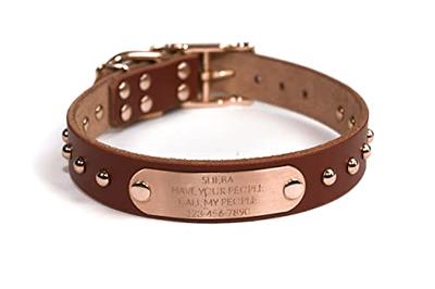  Handmade Personalized Bridle Leather Dog Collar Engraved Pet  Name, Copper/Rose Gold Tone Hardware (Black) : Handmade Products