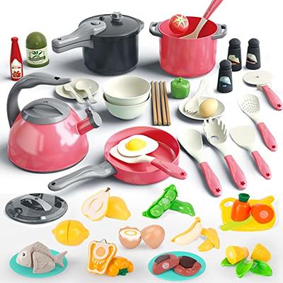 Juboury Pretend Play Kitchen Set - Toy Kitchen Accessories with Stainless  Steel Cookware Pots and Pans, Plates