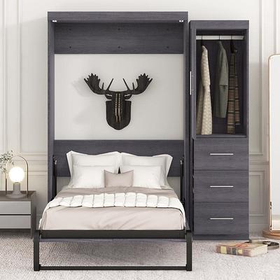 Twin Wood Murphy Bed with Storage Shelves & Drawer, Modern Wall Bed Can Be  Folded into a Cabinet, for Bedroom Living Room, Grey - Yahoo Shopping