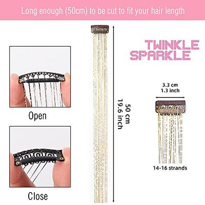 6pcs Hair Tinsel Kit 48Inch Glitter Tinsel Hair Extensions, Human Hair Extensions, Sparkling Shiny Hair Tinsel Strands Kit Heat Resistant for Women