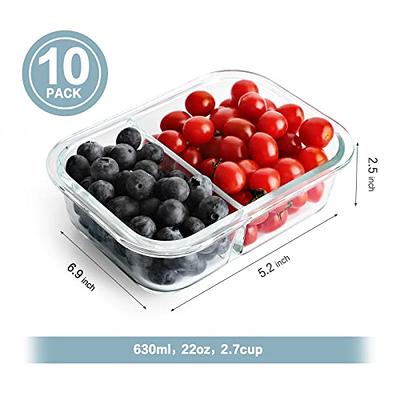 Bayco 10 Pack Glass Meal Prep Containers 2 Compartment, Glass Food Storage  Containers with Lids, Airtight Glass Lunch Bento Boxes, BPA-Free & Leak