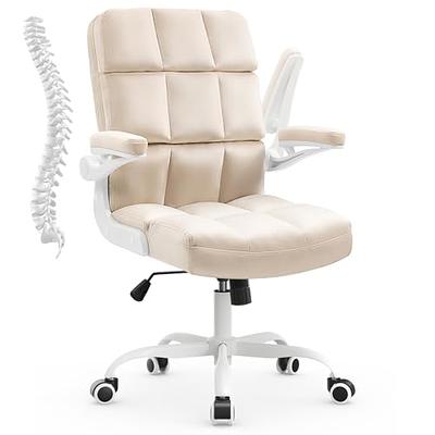 URTR White Polyester Faux Fur Desk Chair, Computer Chair, Task