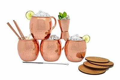 will's Moscow Mule Copper Mugs - Set of 4-100% Pure Solid Copper Mugs - 16  oz Premium Gift Set with 4 Cocktail Copper Straws, Shot Glass and Recipe