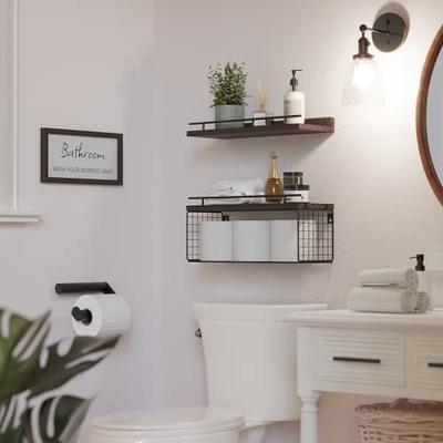 Dyiom Floating Shelves Bathroom Shelves Over Toilet Set of 2, Decorative Wall Shelves for Bathroom with Gold Towel Bar