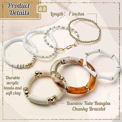 Y1tvei 7Pcs White Bamboo Tube Bangles Bracelet Set Acrylic Chunky Curved  Stacking Bamboo Tube Bangle Polymer Clay Pearl Gold Bead Stretch Bracelets  Boho Summer Jewelry Gifts for Friends Women Girls - Yahoo