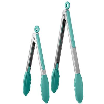 KitchenAid Stainless Steel Silicone Tipped Tongs, Aqua Sky