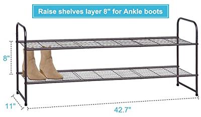 2 Tier Long Shoe Rack for Closet Stackable Wide Low 18-Pairs Fabric Shoe  Shel
