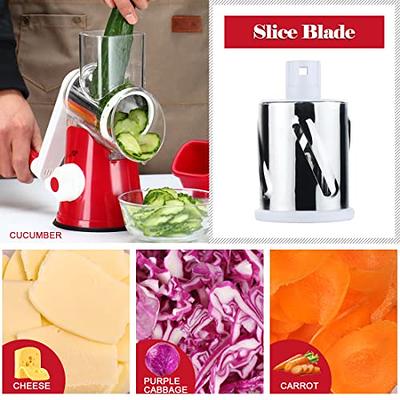 Ourokhome Rotary Cheese Grater Shredder - 3 Drum Blades Manual Speed Round  Food Slicer Nut Grinder with Strong Suction Base for Cheese, Vegetable