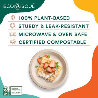 Plant-Based Pearl White Compostable Plates, 9 Inch Round