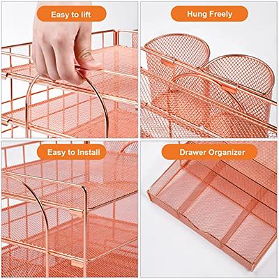 Meshist Rose Gold Desk Accessories Organizer, Desktop Organzier with 3  Letter Trays and 1 Upright Paper Holder, Rose Gold