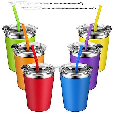 Rommeka Kids Cups with Straws and Lids, Reusable Stainless Steel Sippy Cup Spill Proof Drinking Glasses Party Cups for Childr