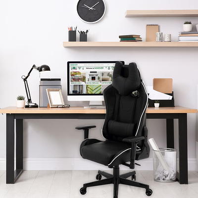 Hanover Black and White Faux Leather Gaming Chair with Adjustable