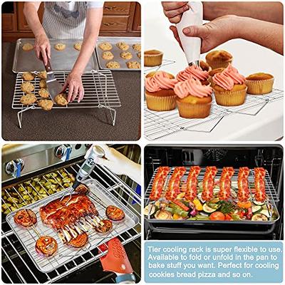 P&P CHEF Cooling Rack Set for Baking Cooking Roasting Oven Use, 4-Piece  Stainless Steel Grill Racks, Fit Various Size Cookie Sheets - Oven 