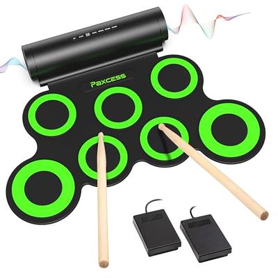 Portable 3 Sounds Electronic Digital USB 7 Pads Roll up Set Silicone Green Electric  Drum Kit with Drumsticks and Sustain Pedal