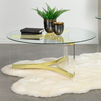 32.3 in. Round Tempered Glass Coffee Table 2-Tier Glass Top