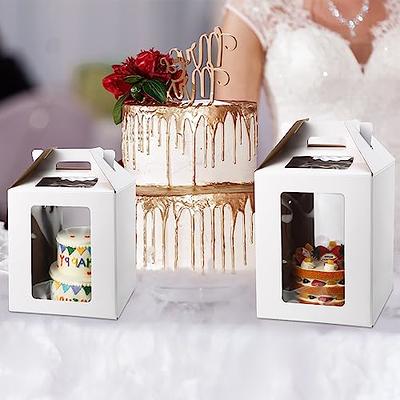 Roshtia 12 Pack Tall Cake Boxes, 2 Size Tier Cake Box with Windows Bulk 10  x 10 x 12 and 12 x 12 x 14 Inch, Large Disposable Tiered Cake Carrier with