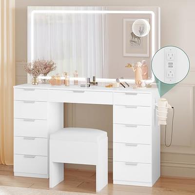 White Makeup Vanity with Storage & Flip Top Mirror 4 Drawers & Golden Base