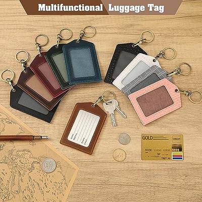 ID Card Badge Holder - Full Grain Leather Keychain Card Holder Key Ring Name  Tag Holders with Clear ID Window - Yahoo Shopping