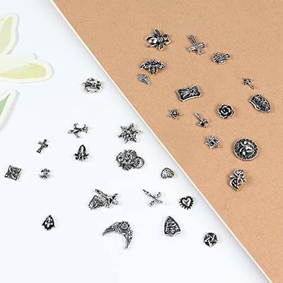 72Pcs Cross Nail Charm, 3D Nail Charms Vintage Silver Punk Chrome