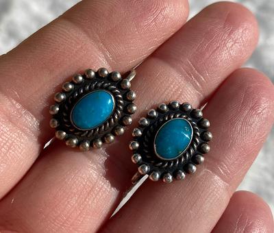 Vintage Turquoise Sterling Silver Screw Back Earrings - Yahoo Shopping