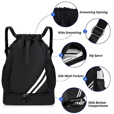 Drawstring Backpack Bag, Waterproof Draw String Back Sack with Zip Pocket,  Gym Drawstring Bags Swim Bag for Men Women