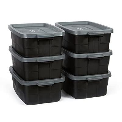 10 Gal. Plastic Durable Storage Bin with Lid in Black (6-Pack)