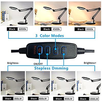 Magnifying Glass with Light and Stand, 2-in-1 Desk Lamp & Clamp, 3 Color  Modes Stepless Dimmable, LED Lighted Magnifier with Light for Hobby Reading