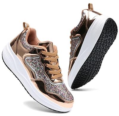 NIYAOSM Glitter Sneakers for Women Rhinestone Shoes Bling Wedding Bridal  Shoes Womens Neon Dressy Shiny Sequin Tennis Sneakers