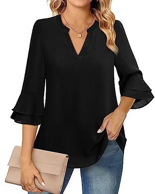 Lotusmile Summer Layers Mesh Blouse Ruffle Short Sleeve Work Shirts Dressy  Casual Tops for Women