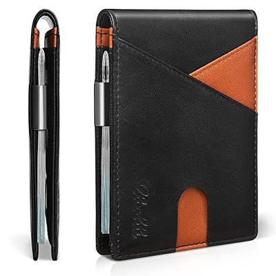 Tactical Minimalist Wallet for Men, Slim RFID-Blocking Metal Card Holder, Front Pocket Men’s Leather Dapper Bifold Wallet with Money Clip with Band