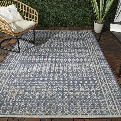 Mullen Cotton Green/Beige Indoor/Outdoor Area Rug Ebern Designs