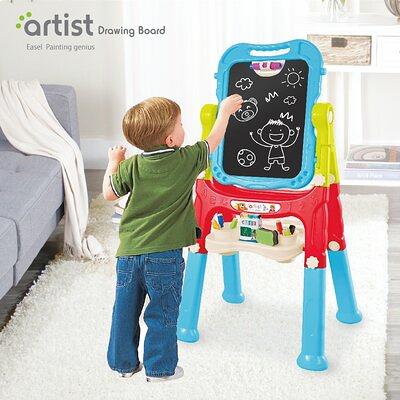 Lehoo Castle Easel for Kids, 4 in 1 Double Sided Kids Art Easel with  Magnetic White Board & Chalk Board, Adjustable Standing Toddler Easel with