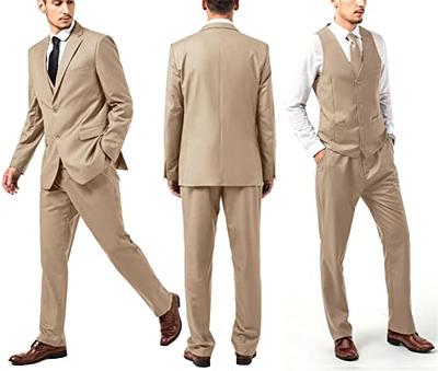  YiMinpwp Mens 2 Piece Suit with Belt Holiday Prom Party Suit  Jacket+Pants Beige : Clothing, Shoes & Jewelry