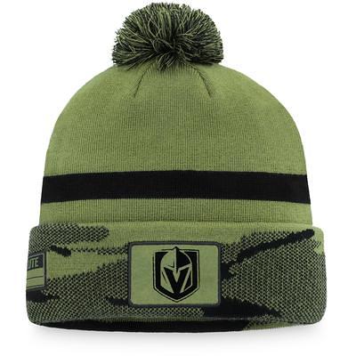 Men's Mitchell & Ness Black Vegas Golden Knights Stripe Cuffed Knit Hat  with Pom