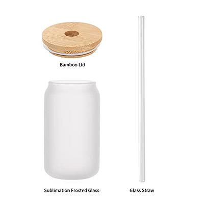 Clear or Frosted BLANK 16 Oz Soda Can Shaped Drinking Glass Coated for  Sublimation With Bamboo Lid and Plastic Straw 