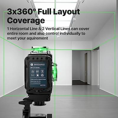 Huepar 3x360°Laser Level with 2 Li-ion Batteries 3D Outdoor Green Cross  Line Self Leveling for Construction/Picture Hanging Hard Case，Magnetic